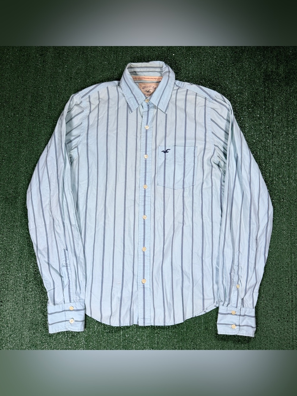 Y2K Mens Hollister Striped Long Sleeve Button Down Shirt Medium